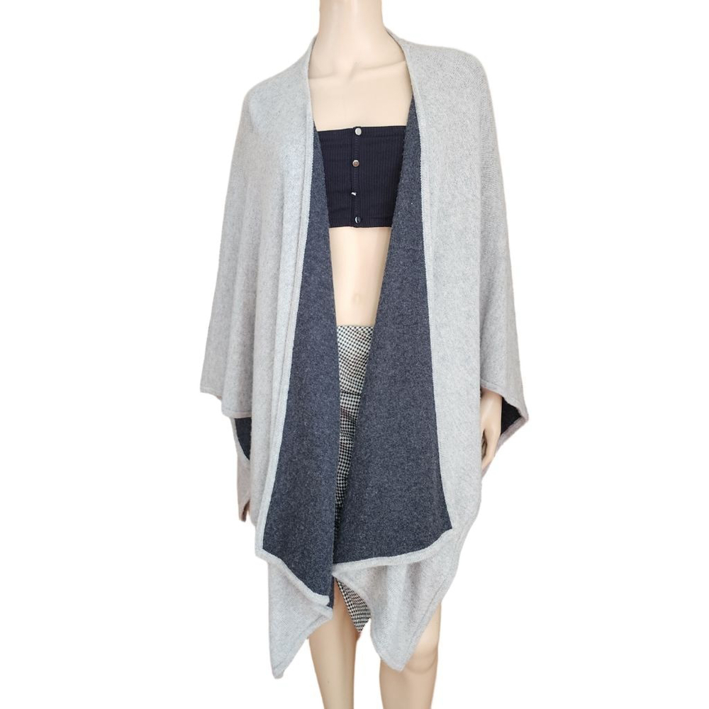 Reversible Cashmere Gray Dark Gray Cape Wrap Shrug